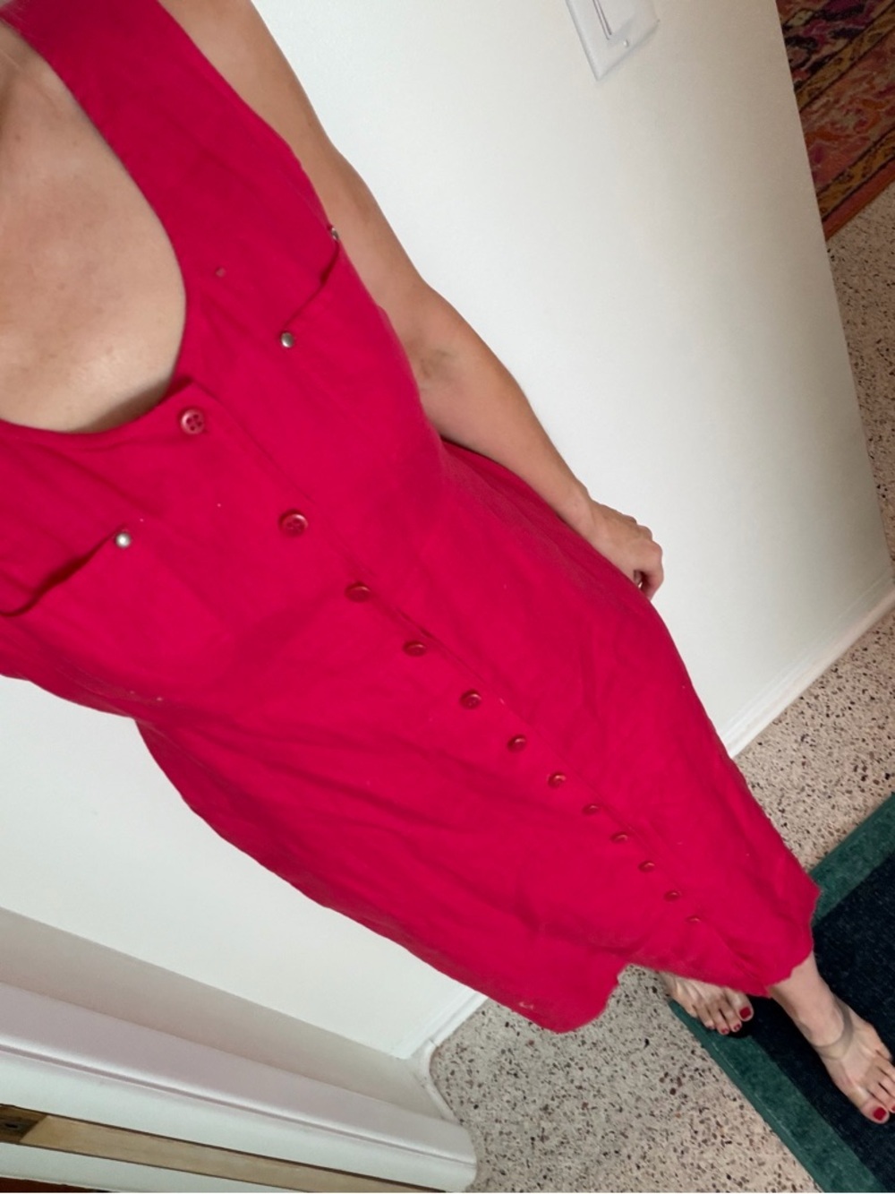 Liz Claiborne Lizsport petite medium m 100% linen pink midi shirt dress